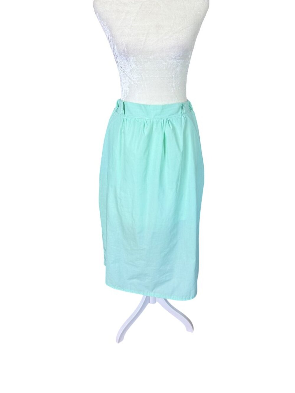 Women's mint green cotton midi skirt half elastic waistband one pocket